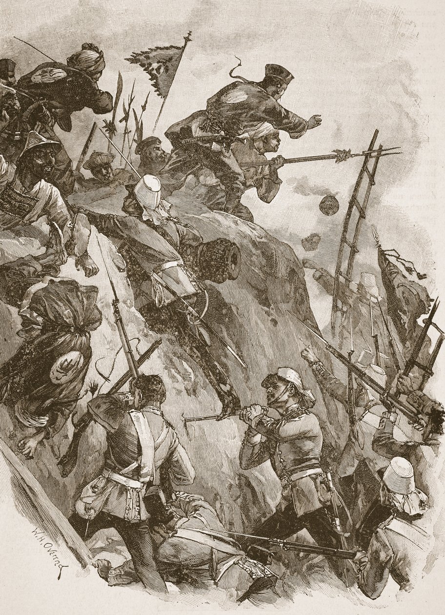 "Rogers pääsi sisään luutnantti Lenonin auttamana", kuvitus teoksesta "Battles of the Nineteenth Century", kirjoittanut Archibald Forbes, G.A. Henty ja majuri Arthur Griffiths tekijältä William Heysham Overend