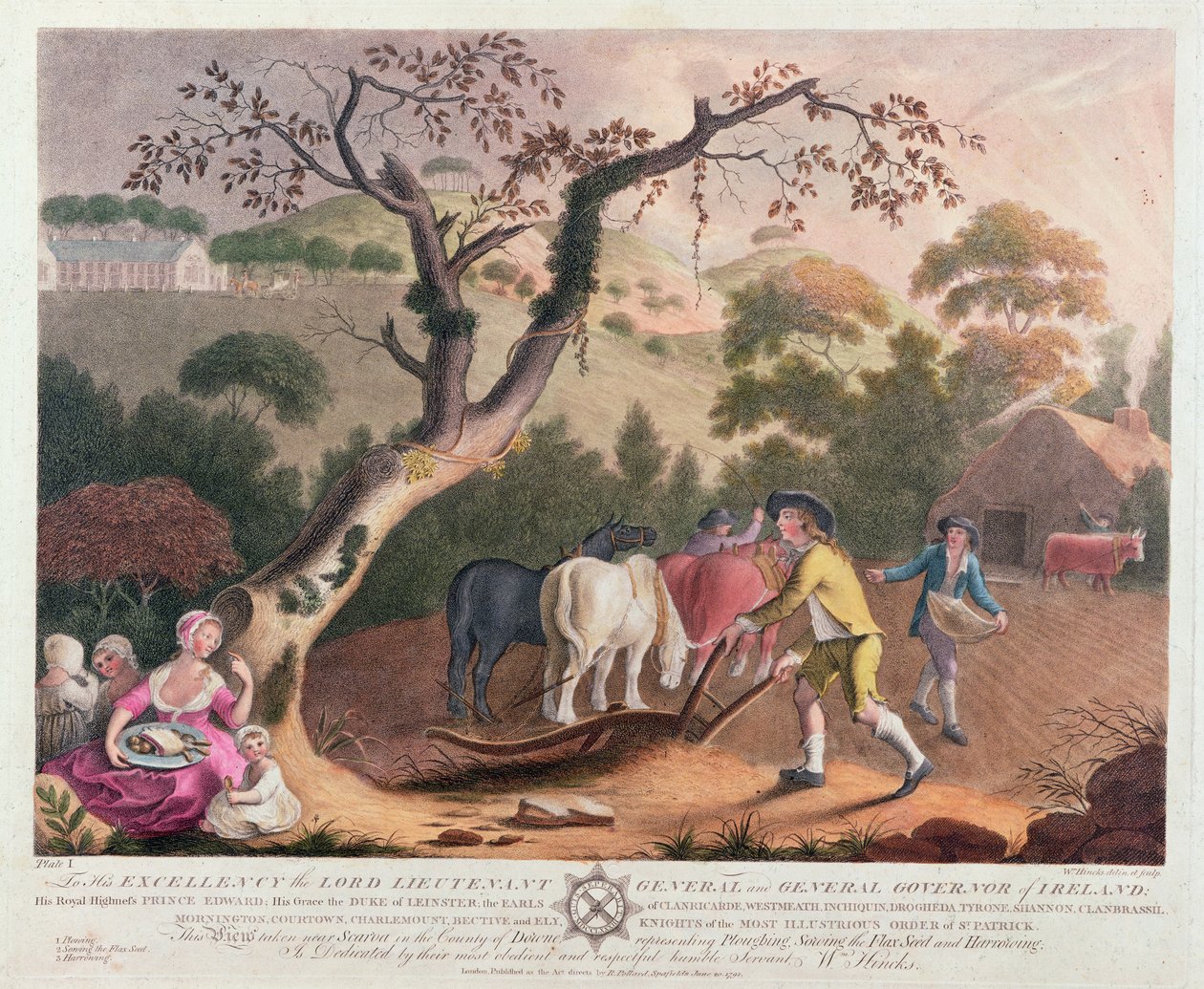Näkymä kynnyksestä, pellavansiementen kylvöstä ja äestöstä, 1791 tekijältä William Hincks