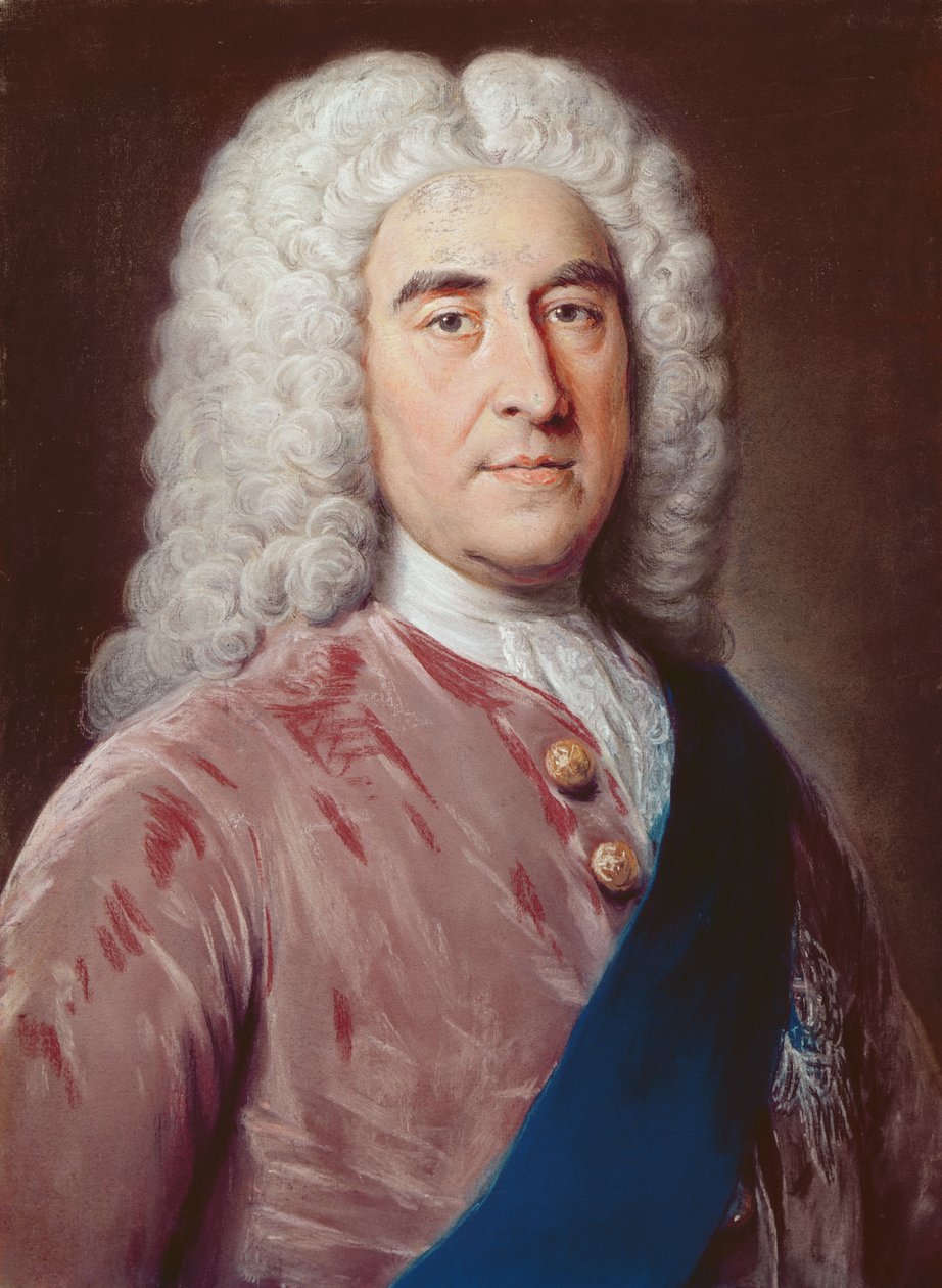Muotokuva Thomas Pelham Hollesista (1693-1768), Newcastlen herttuasta Lymen alla, (pastelli paperille) tekijältä William Hoare