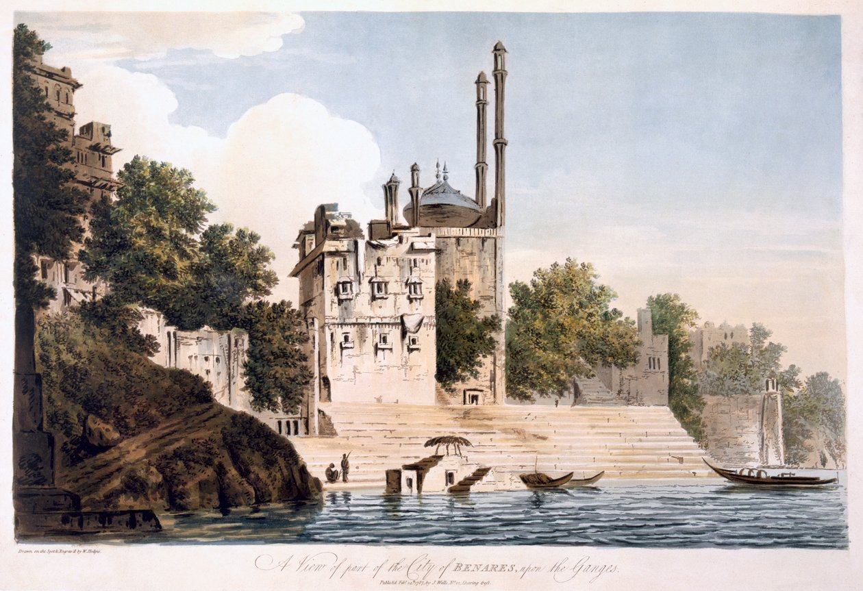 Benares Gangesilla, 1787 (akvatinta) tekijältä William Hodges