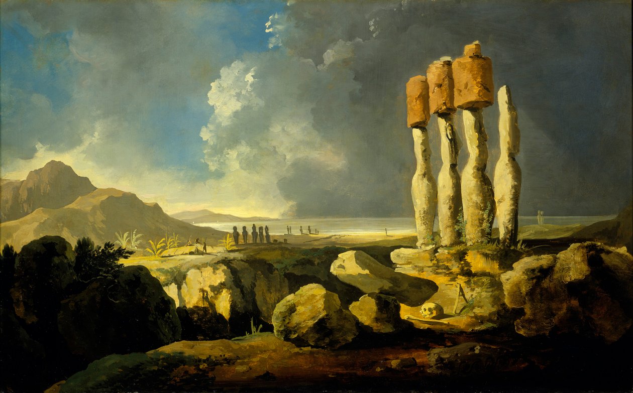 Pääsiäissaaren muistomerkit, noin 1776 (öljy paneelille) tekijältä William Hodges