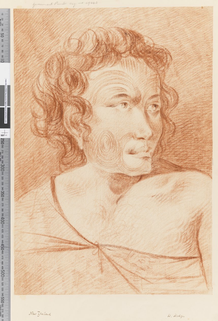 Sivu 32b Uusi-Seelanti Maorin muotokuva, 1768-75 (punainen liitu) tekijältä William Hodges