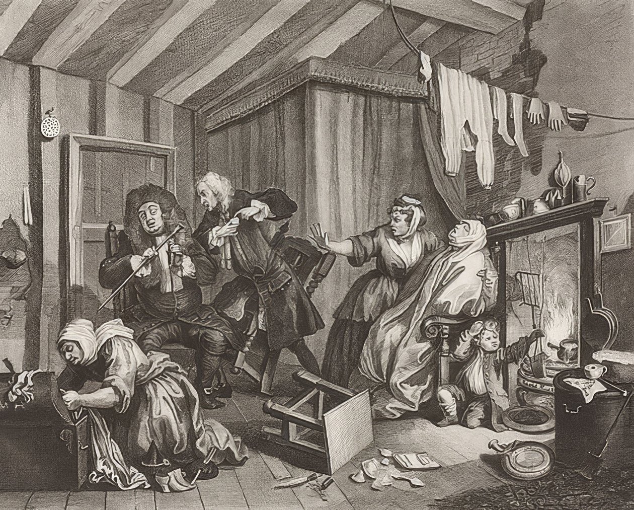 Porton edistyminen / Huoran tie. Arkki 5: Kuolema. 1732 tekijältä William Hogarth