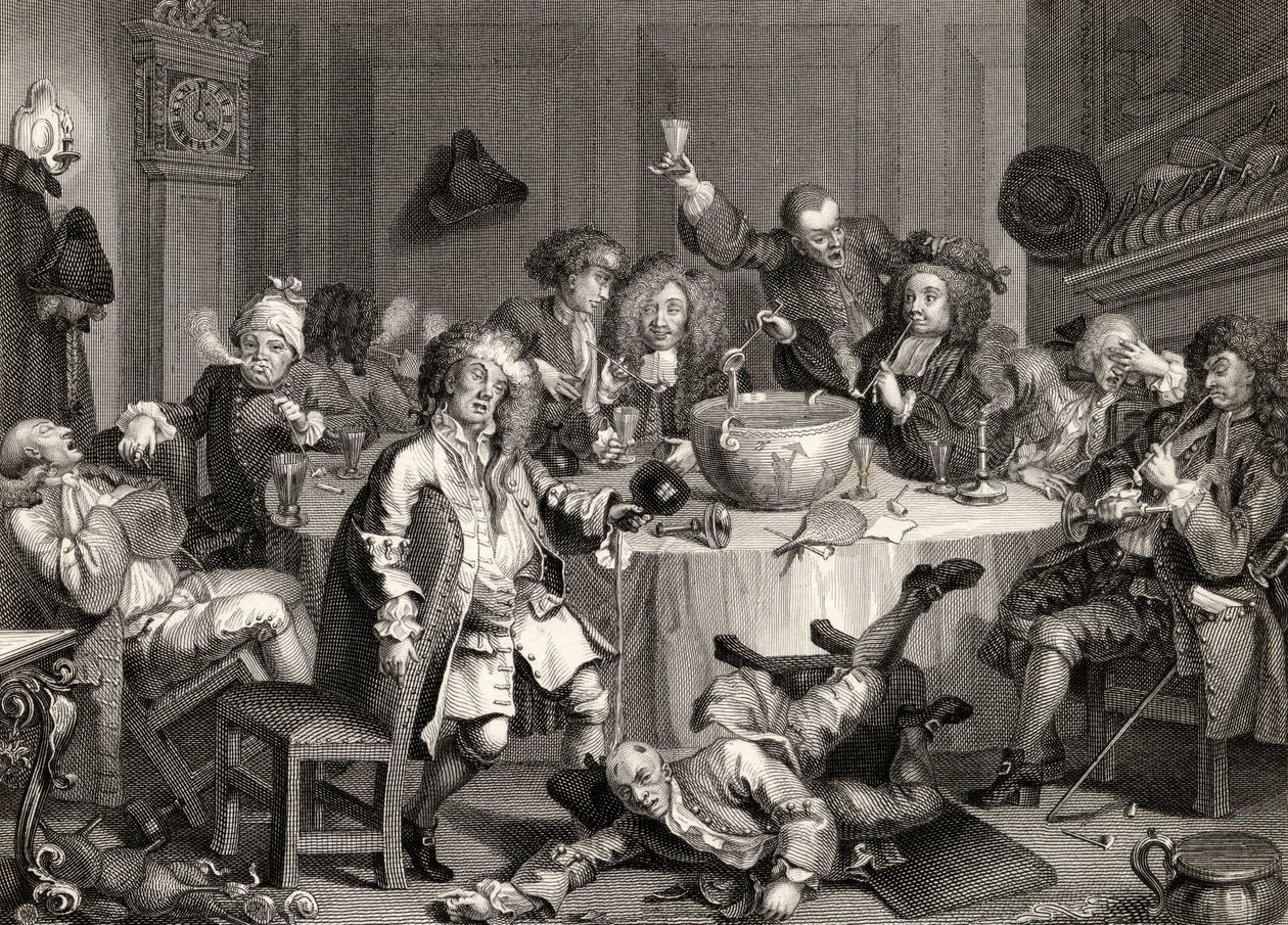 Midnight Modern Conversation, The Works of William Hogarth, julkaistu 1833 tekijältä William Hogarth