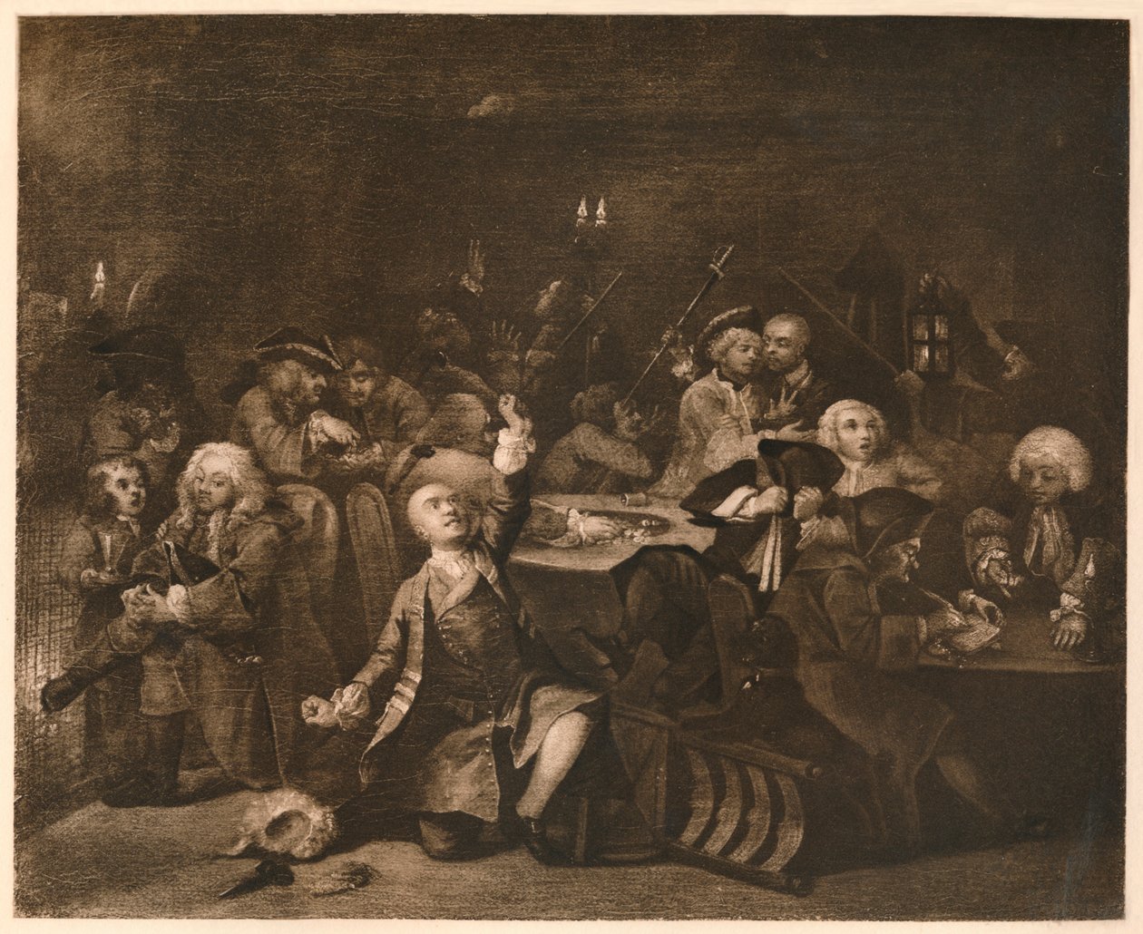 Rakes Progress - 6: Pelitalo, 1733. tekijältä William Hogarth