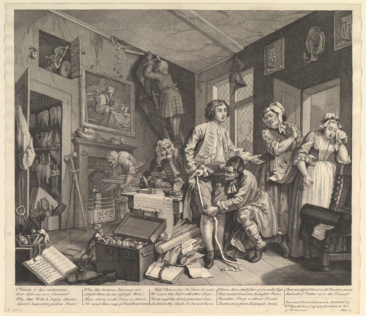 A Rakes Progress, levy 1, 25. kesäkuuta 1735. tekijältä William Hogarth