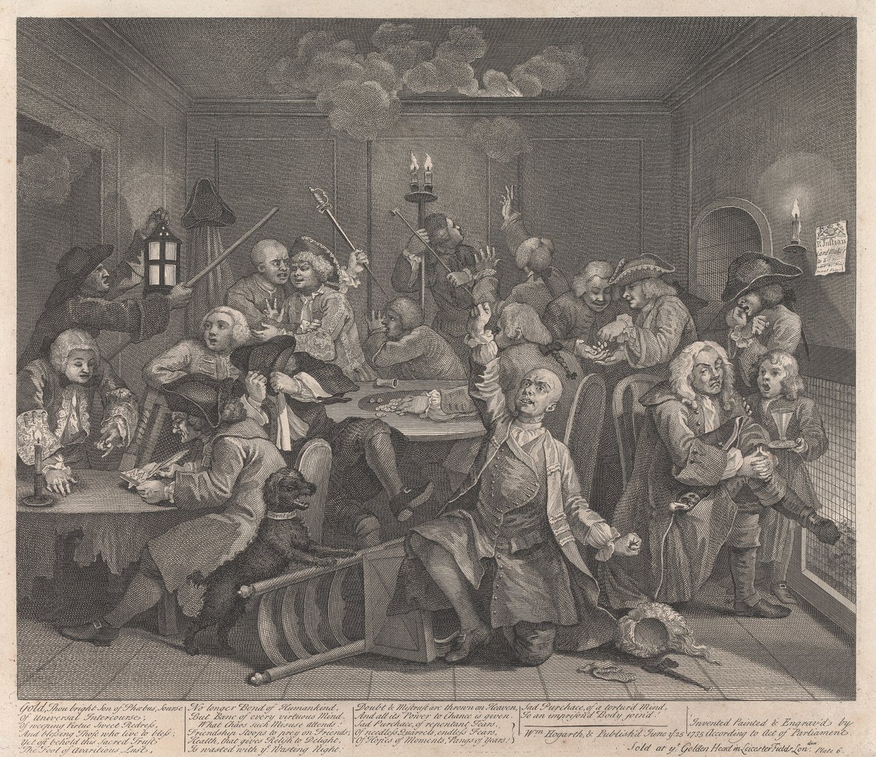 Elostelijan tie, laatta 6: Hän pelaa uhkapeliä tekijältä William Hogarth