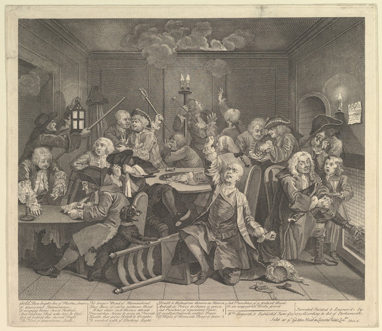 A Rakes Progress, levy 6, 25. kesäkuuta 1735. tekijältä William Hogarth