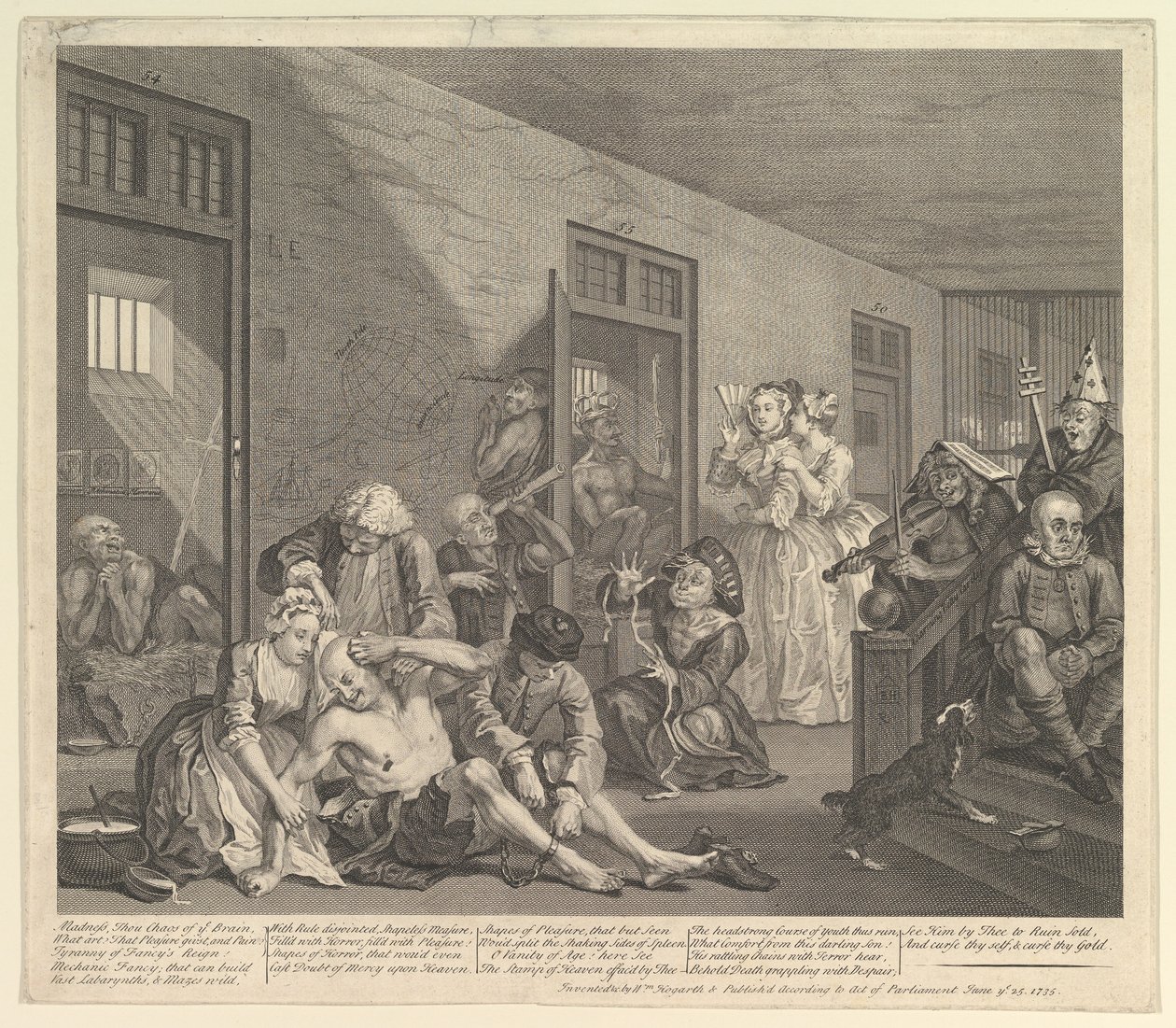 A Rakes Progress, levy 8, 25. kesäkuuta 1735. tekijältä William Hogarth