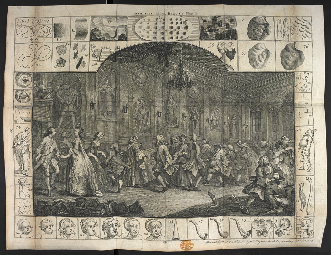 Suuri joukko ihmisiä tanssimassa tekijältä William Hogarth