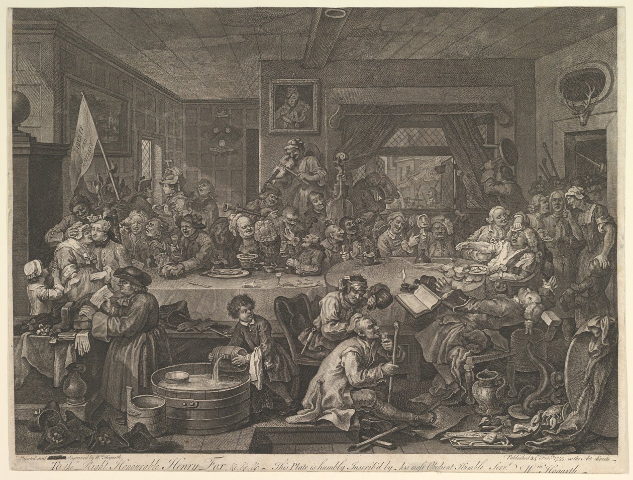 An Election Entertainment, levy I: Four Prints of an Ection, 24. helmikuuta 1755. tekijältä William Hogarth