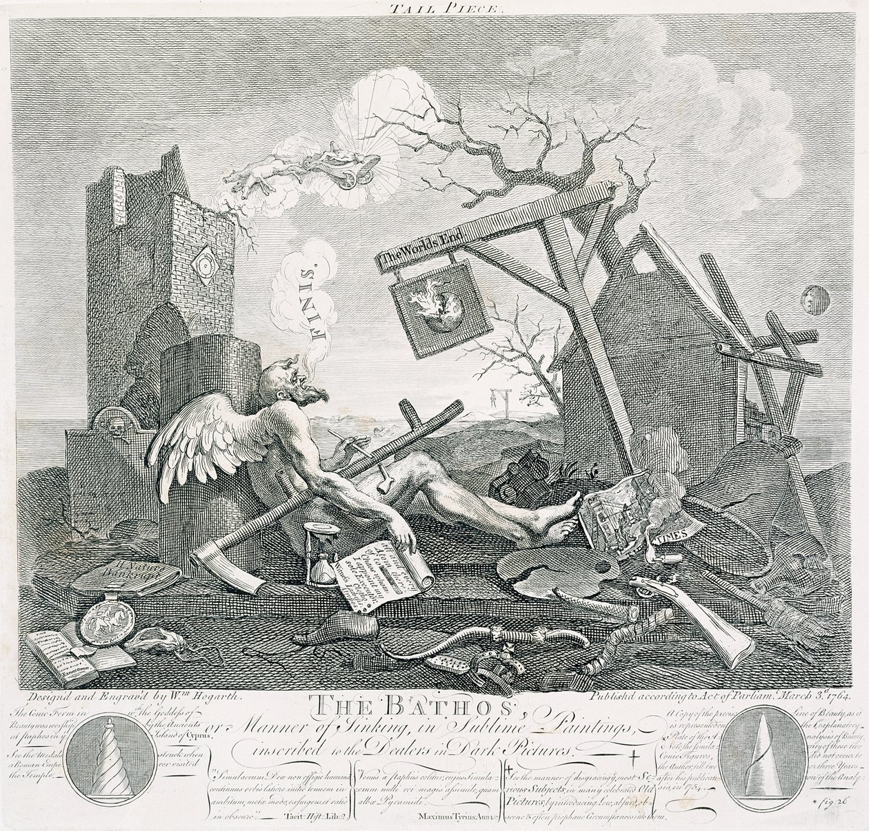 Bathos, uppoamisen tapa, yleväissä maalauksissa, joihin on kaiverrettu Dealers in Dark Pictures, 1764 (etsaus ja kaiverrus) tekijältä William Hogarth