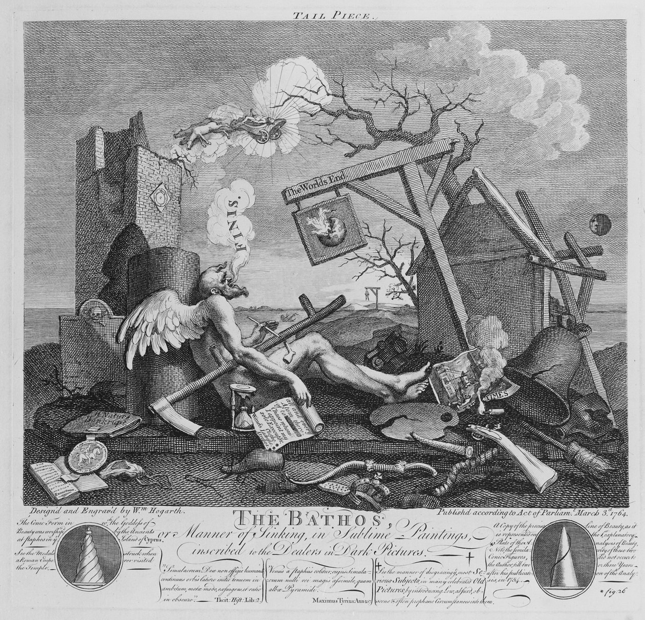 Bathos, uppoamisen tapa, yleväissä maalauksissa, joihin on kaiverrettu Dealers in Dark Pictures, 1764 tekijältä William Hogarth
