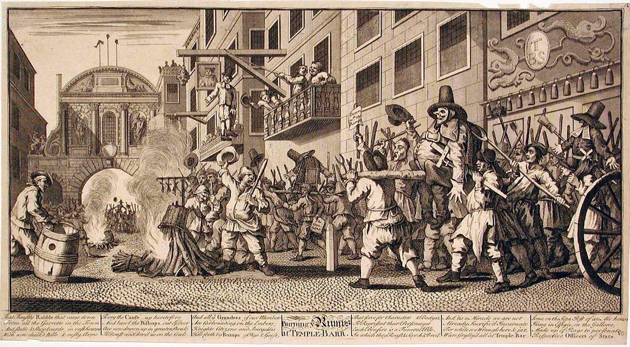 Rumpsin polttaminen Temple Barissa tekijältä William Hogarth