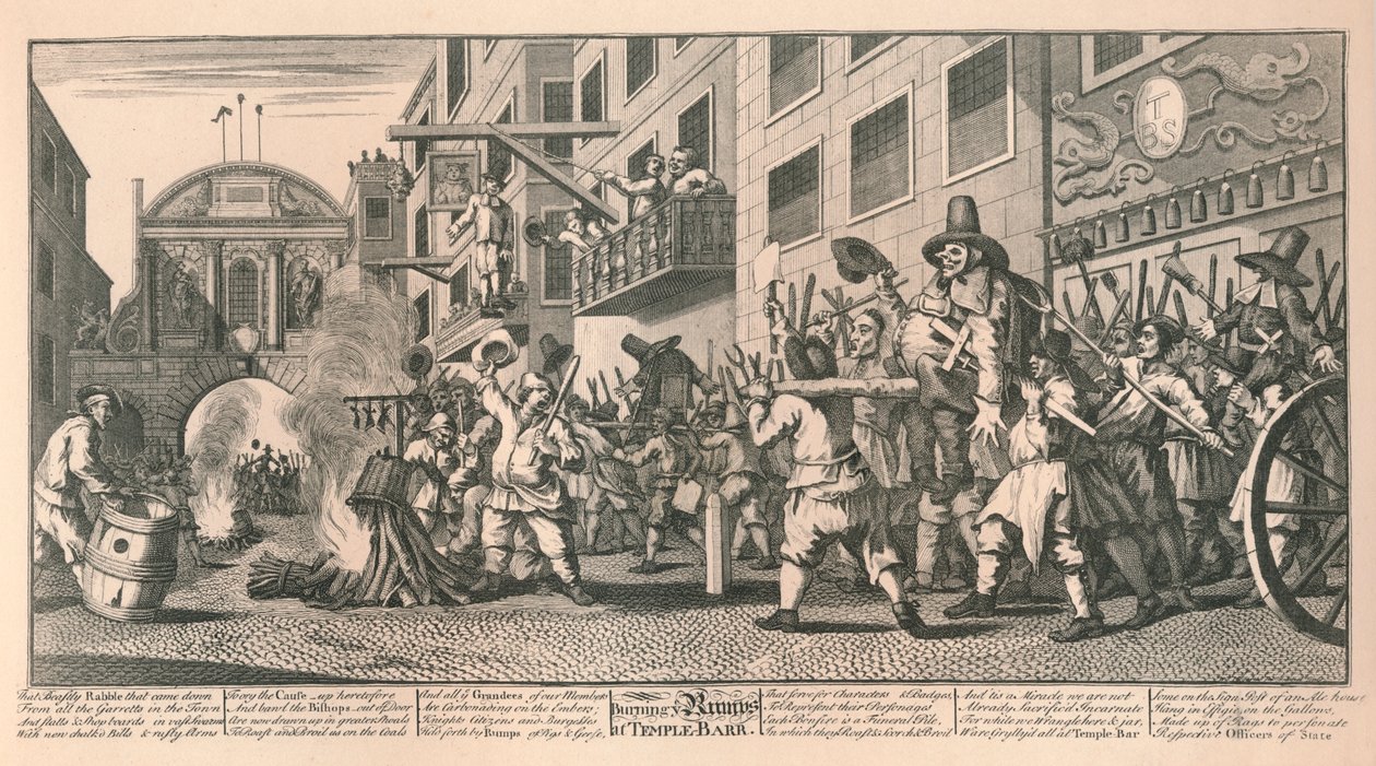 Burning the Rumps Temple Barissa Lontoossa, 1726. tekijältä William Hogarth