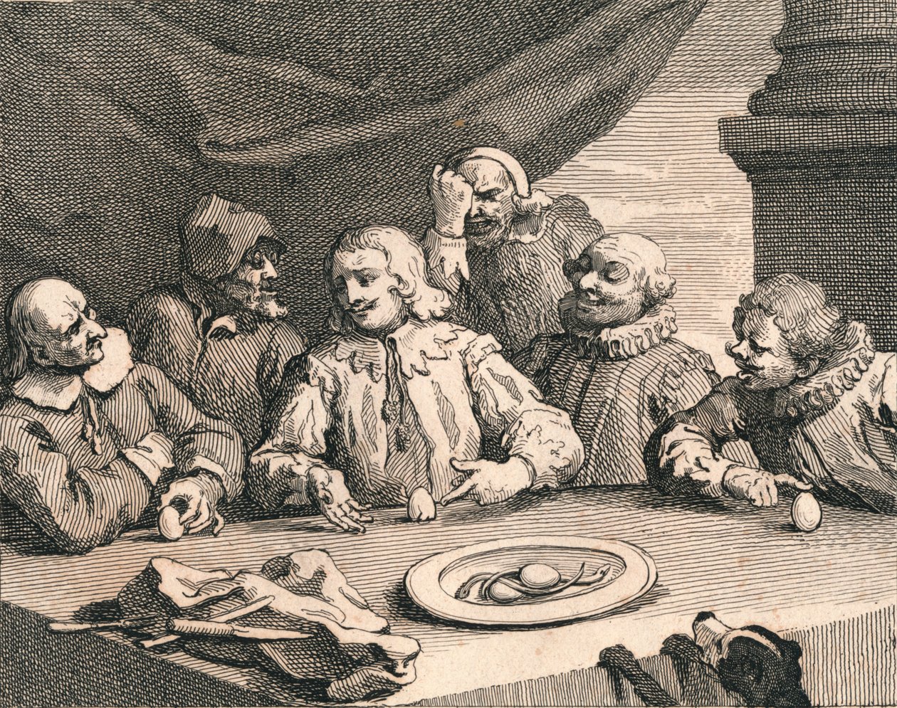 Kristoffer Kolumbus särkee munaa, 1753. tekijältä William Hogarth