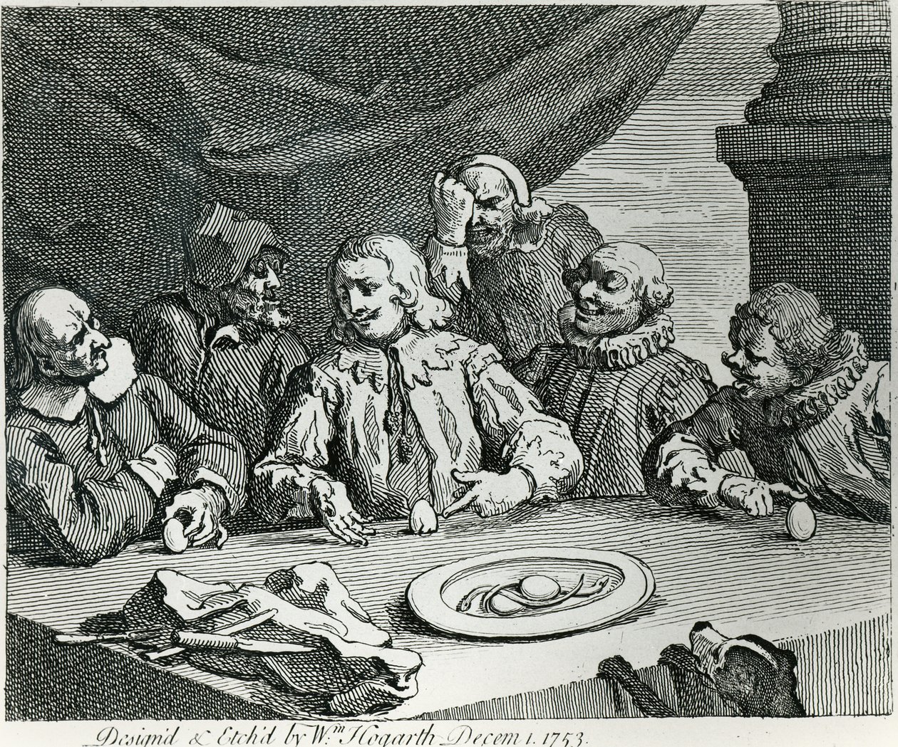 Kolumbus rikkoo munan, 1753 tekijältä William Hogarth