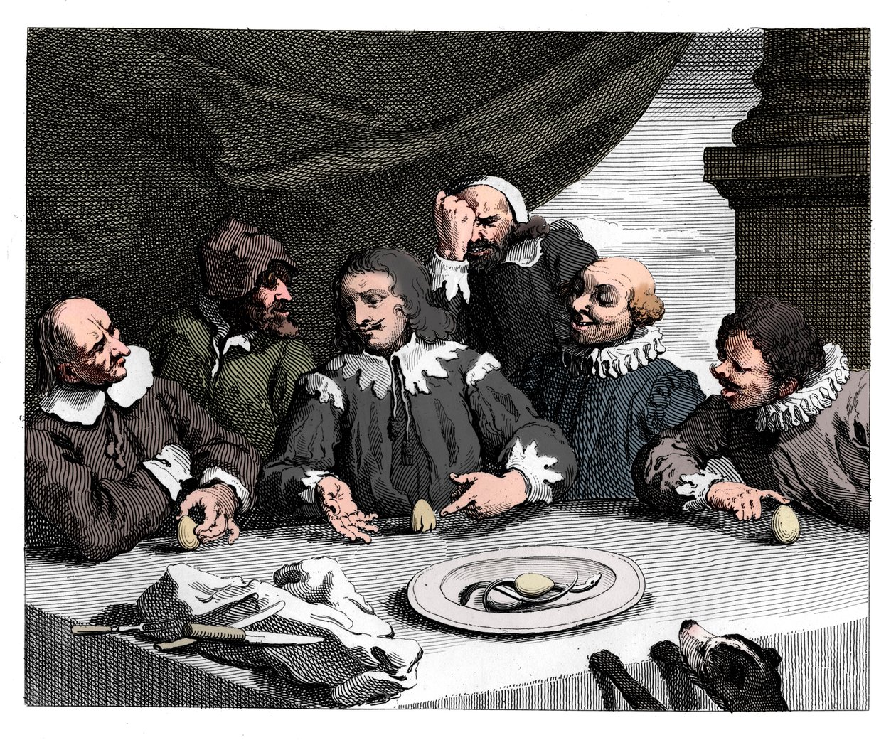 Kolumbus rikkoo munan, 1753, 1833. tekijältä William Hogarth