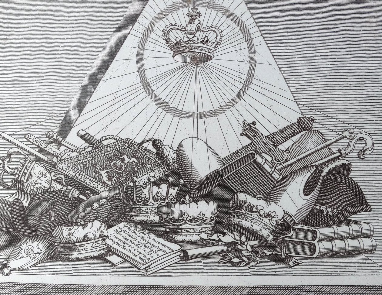Kruunu, Mitres, Maces jne tekijältä William Hogarth