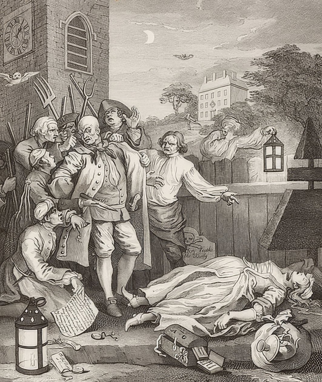 Julmuus täydellisyydessä / Vollendete Grausamkeit. Lähde: Julmuuden neljä vaihetta. 1751 tekijältä William Hogarth