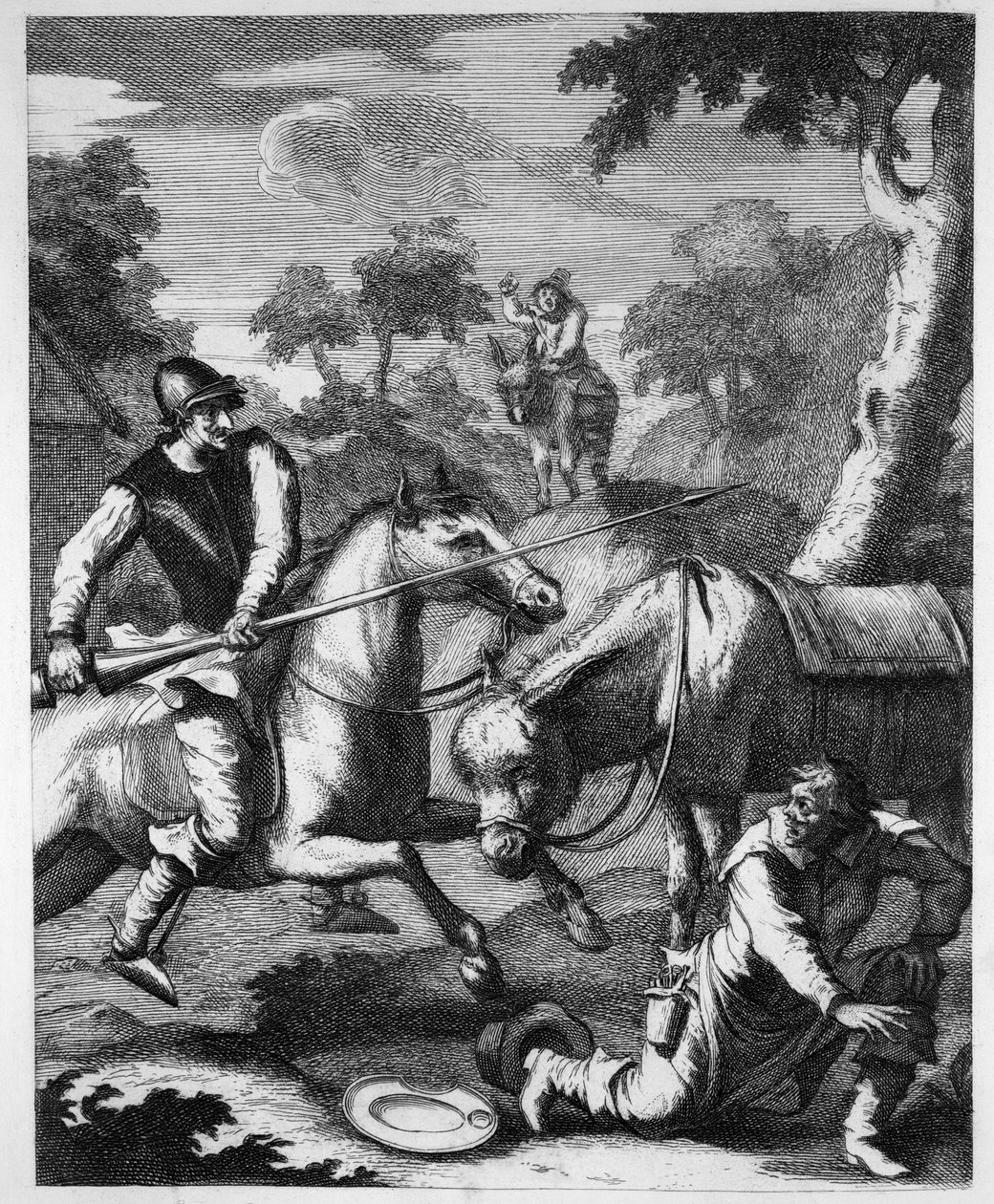 Don Luixote kaappaa Baibeis Basonin Mambrinos-kypärää varten tekijältä William Hogarth