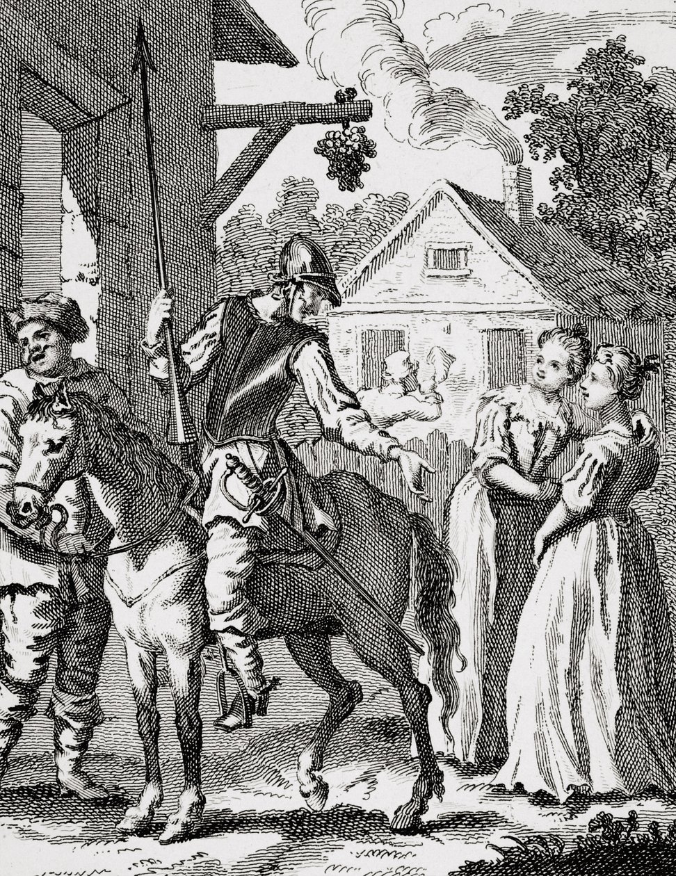Don Quijote ja Sancho Panza majatalossa, julkaistu 1798 tekijältä William Hogarth