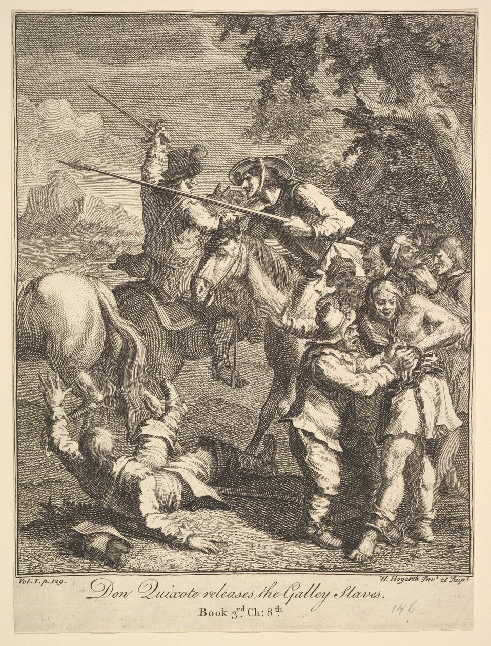 Don Quijote julkaisee Galley Slaves Six Illustrations -julkaisun Don Quijotelle, 1756 tai sen jälkeen. tekijältä William Hogarth