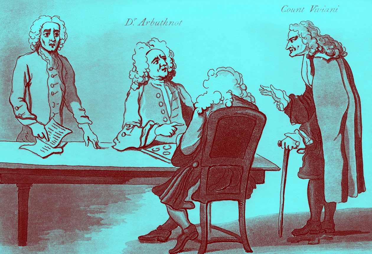 Tohtori Arbuthnot ja kreivi Viviani Buttonin kahvilassa tekijältä William Hogarth