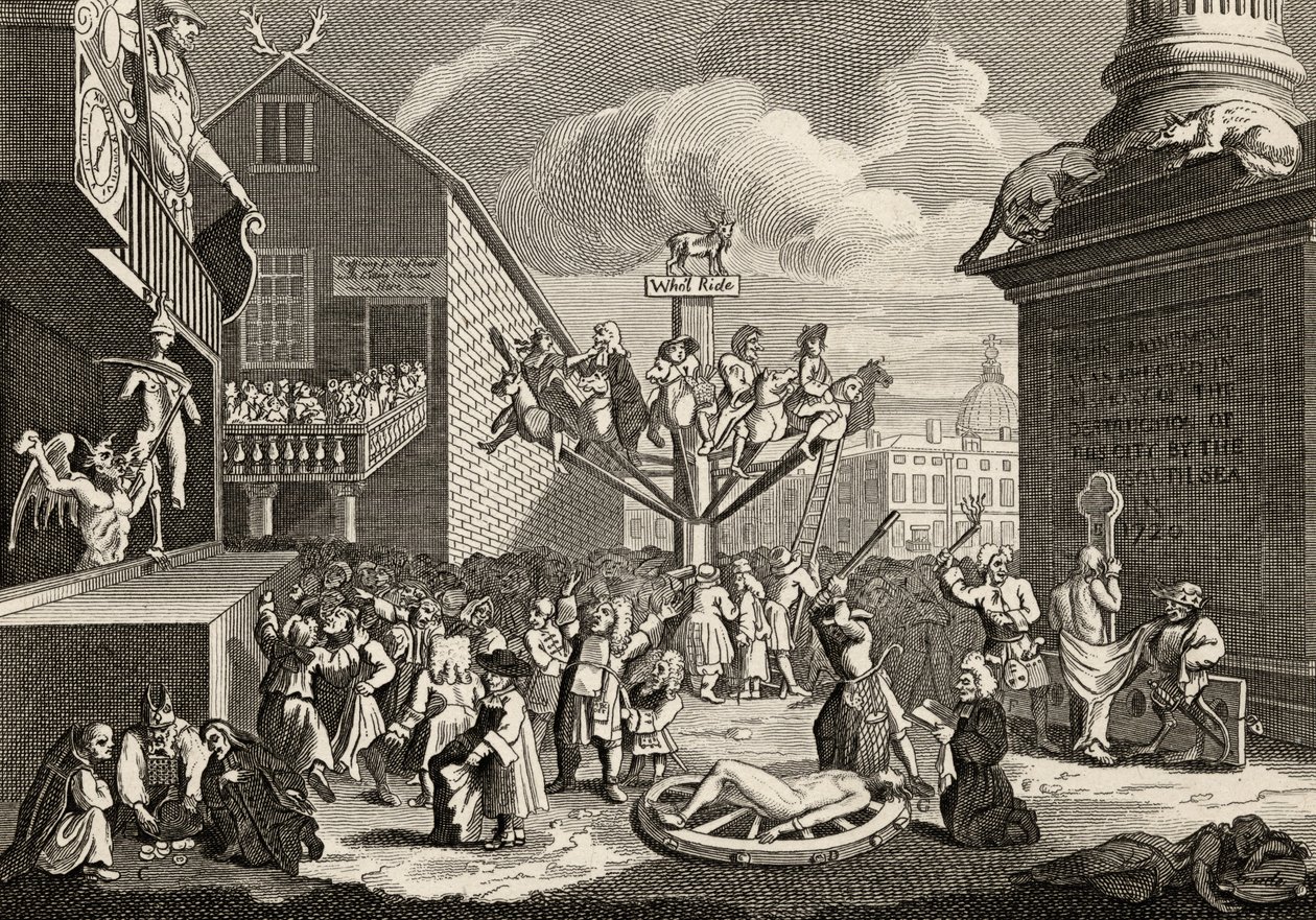 Etelämerta esittävä tunnuskuvio William Hogarthin teoksista, julkaistu 1833 (litografia). tekijältä William Hogarth