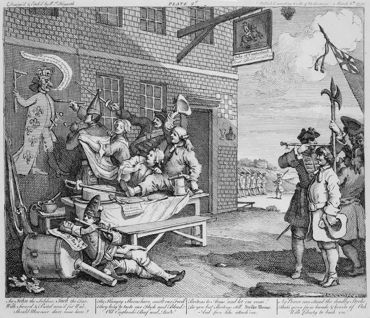 Englanti, The Invasionin levy II, 1756 tekijältä William Hogarth
