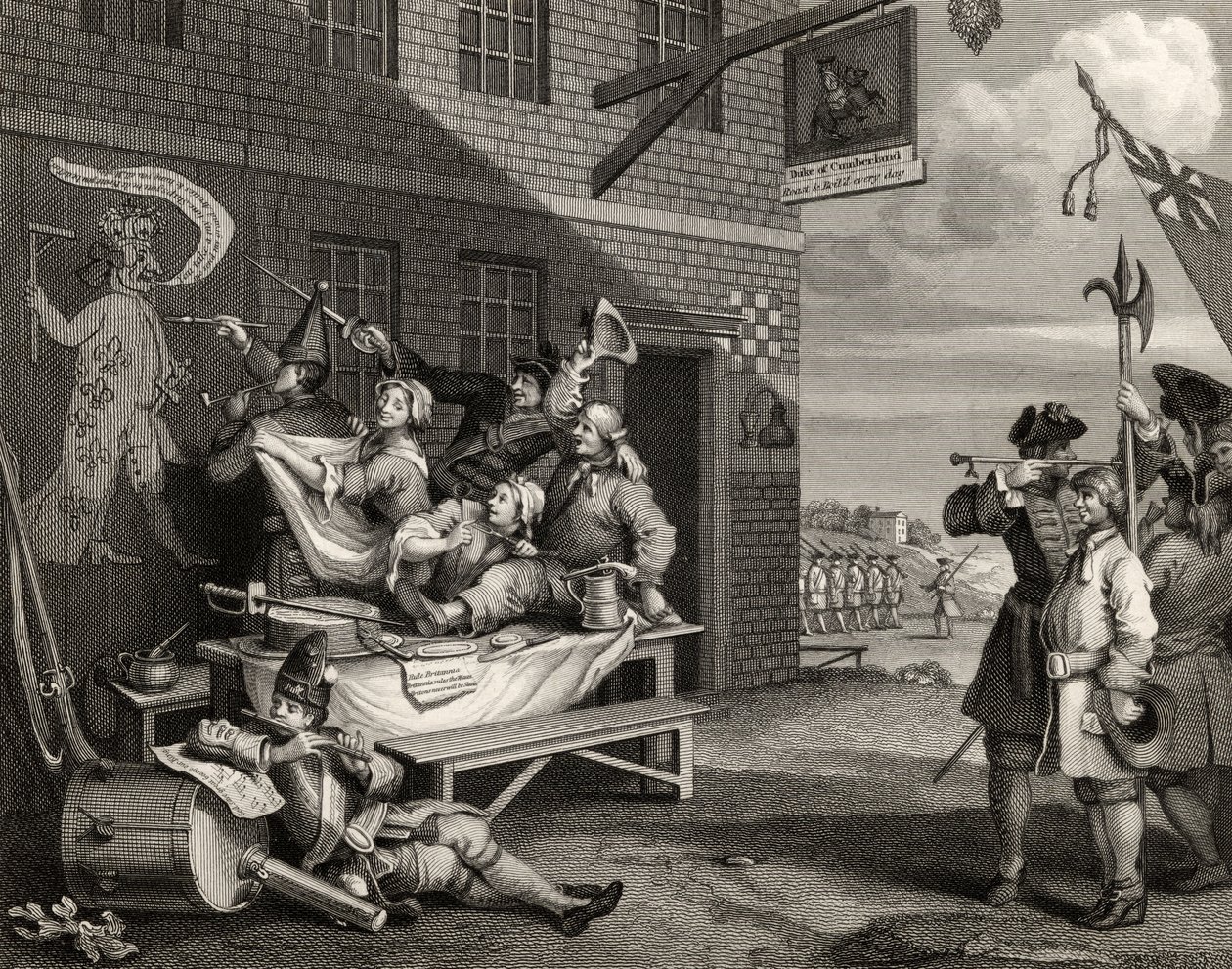 Englanti, kaiverrettu Thomas Phillibrown, teoksesta "The Works of William Hogarth", julkaistu 1833 tekijältä William Hogarth