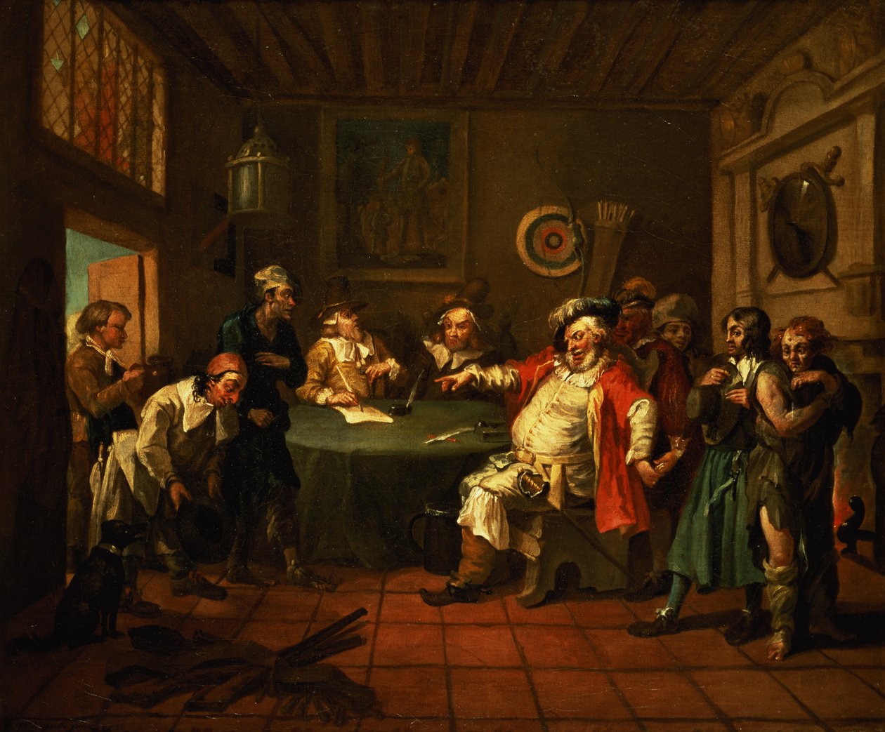 Shakespearen Falstaff tutkii rekrytoitujaan Henry IV:stä, 1730 tekijältä William Hogarth
