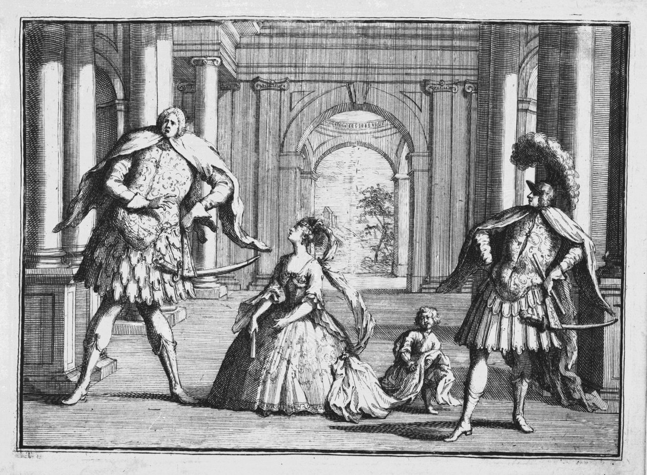 Farinelli, Cuzzoni ja Senesino Händelin "Flaviossa", n. 1728 tekijältä William Hogarth