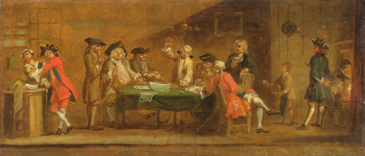 Figuurit tavernassa tai kahvilassa, 1720-luku tekijältä William Hogarth