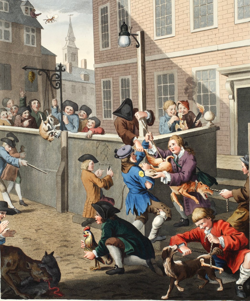 First Stage of Cruelty, kuvitus teoksesta "Hogarth Restored: The Whole Works of kuuluisan William Hogarthin, uudelleenkaivertanut Thomas Cook", pub. 1812 (käsinvärinen kaiverrus) tekijältä William Hogarth