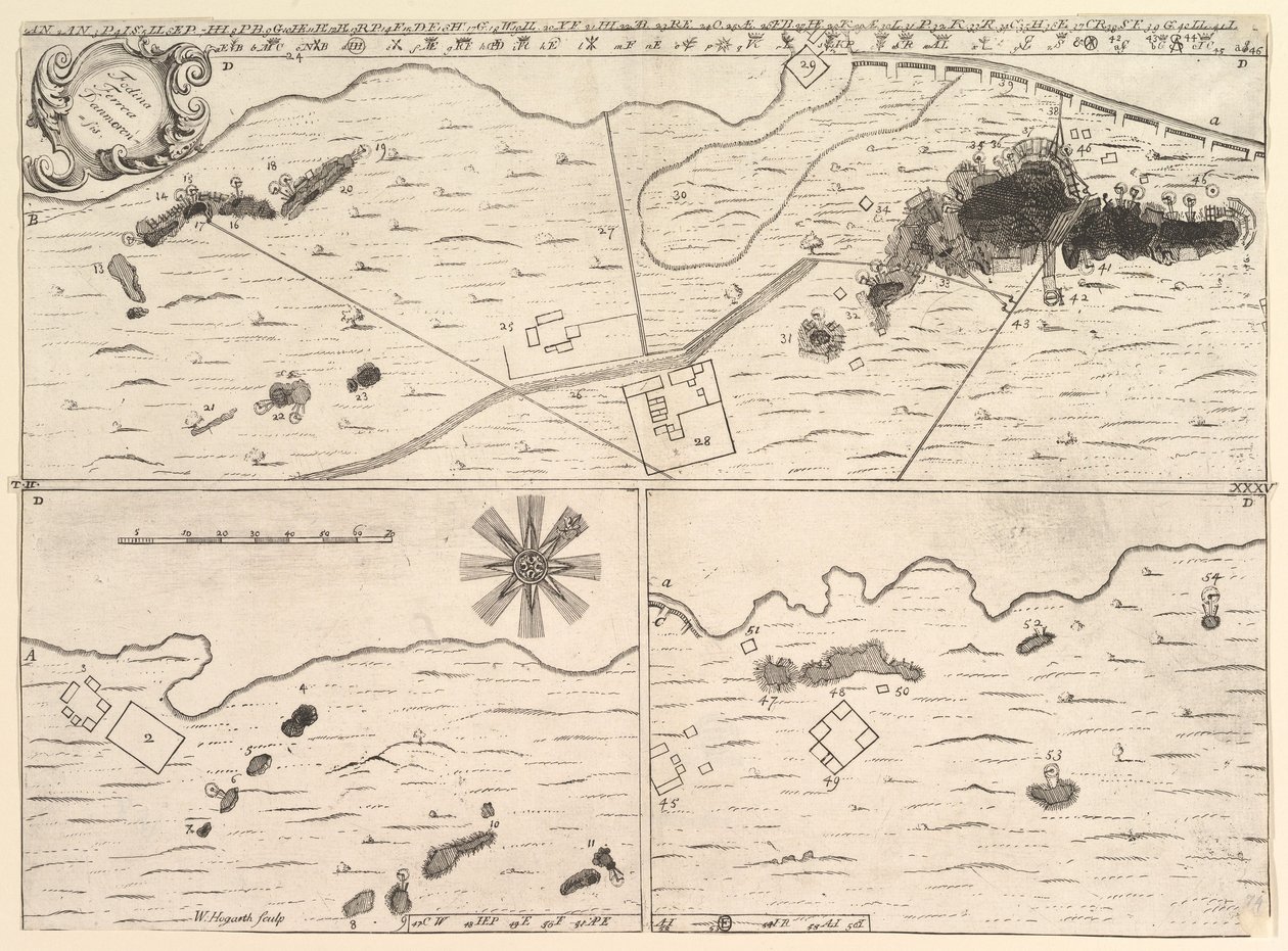 Fodina ferrea Danmorensis - Tanskalainen rautakaivos Aubry de La Mottrayes kulkee..., 1723-24. tekijältä William Hogarth