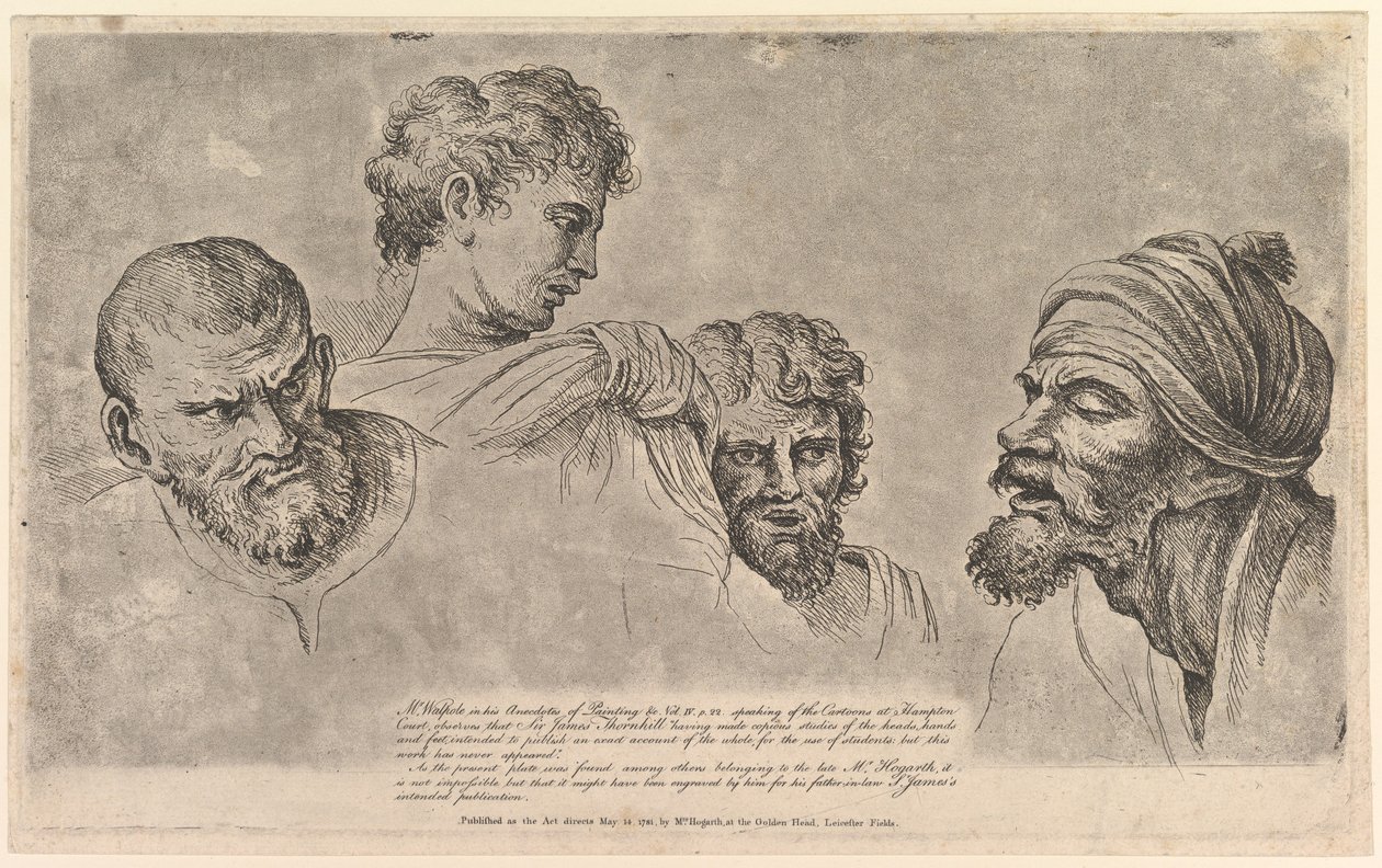Four Heads From the Raphael Cartoons Hampton Courtissa, 14. toukokuuta 1781. tekijältä William Hogarth