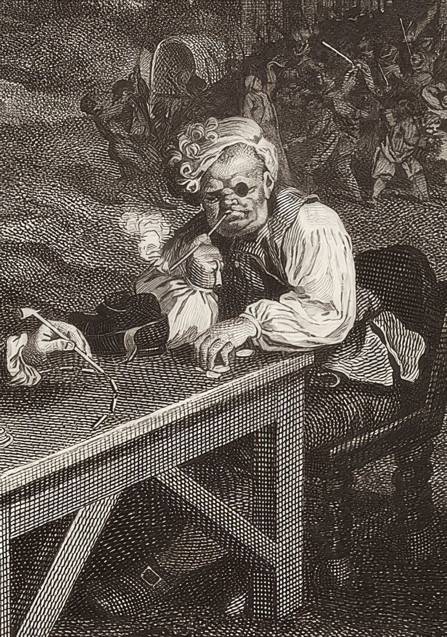 Neljä vaalipainosta / Die Parlamentswahlen. Arkki 2: Äänten keruu / Stimmenfang (yksityiskohta, katso myös kuvan numero 51281). 1757 tekijältä William Hogarth