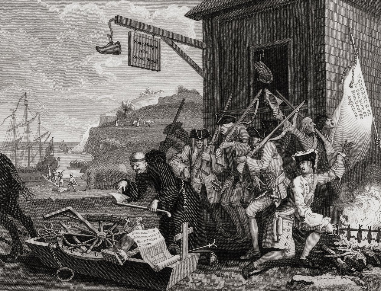 Ranska, kaiverrus C. Armstrong, teoksesta "The Works of Hogarth", julkaistu 1833 tekijältä William Hogarth