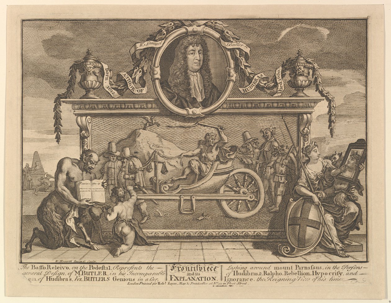 Etukappale ja sen selitys Kaksitoista suurta kuvitusta Samuel Butlersille Hudibr..., 1725-68. tekijältä William Hogarth