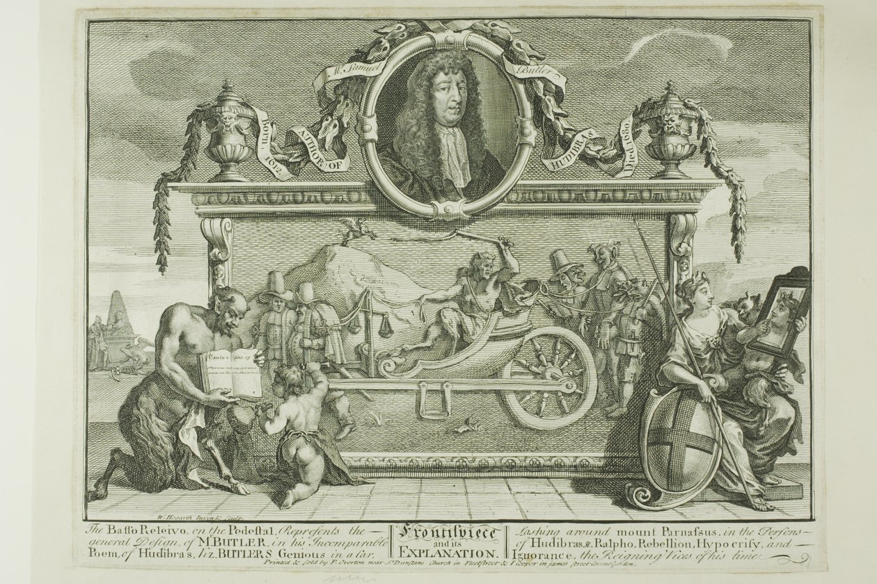 Etukuva, levy yksi Hudibras-romaanista. tekijältä William Hogarth