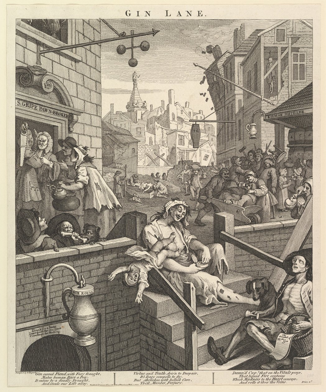 Gin Lane, 1. helmikuuta 1751. tekijältä William Hogarth