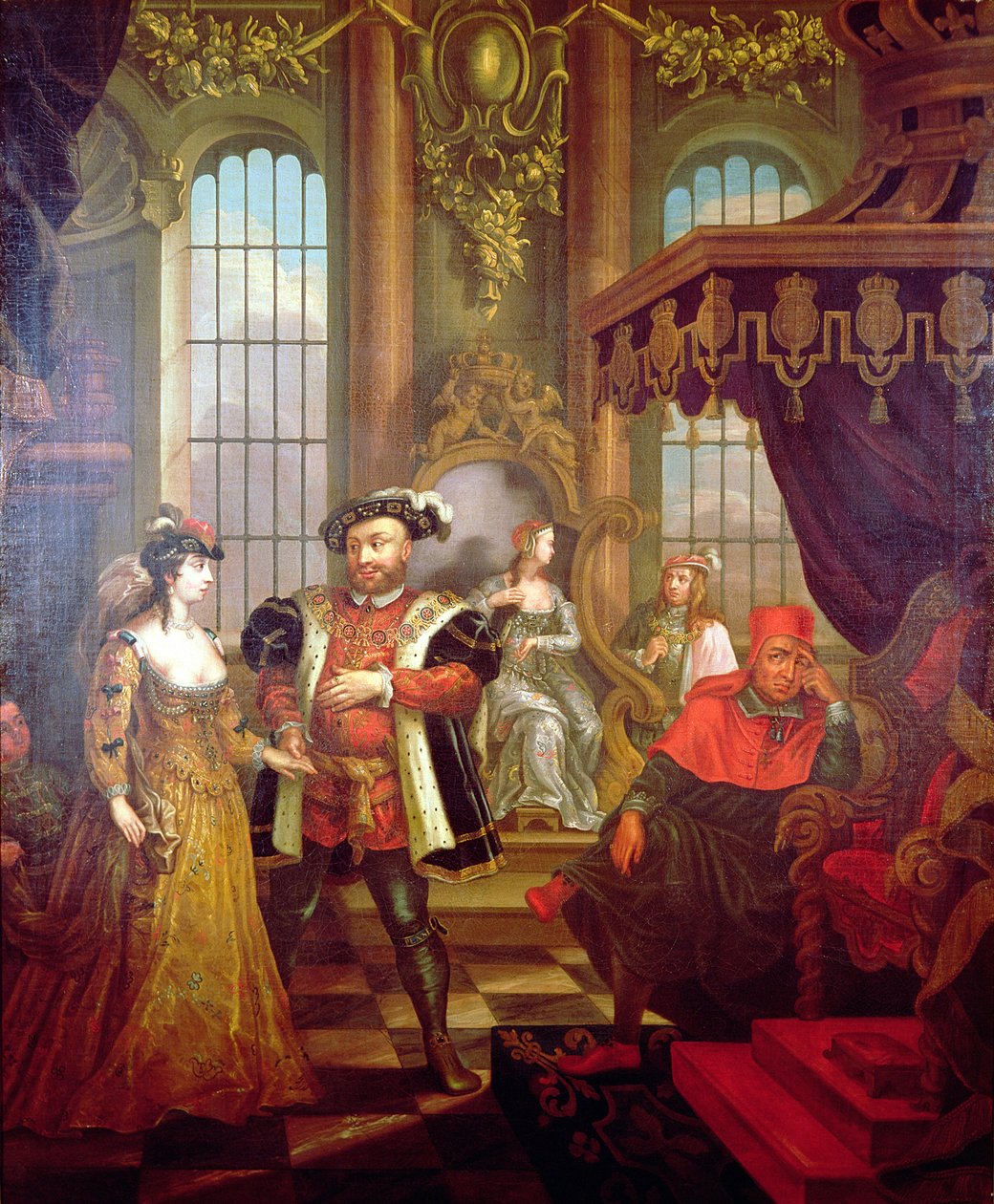 Henrik VIII (1491-1547) esittelee Anne Boleynin hovissa (katso myös 67103) tekijältä William Hogarth