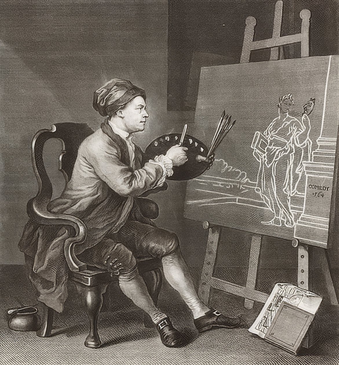 Hogarth Painting the Comic Muse / Hogarth malt die komische Muse. 1764 tekijältä William Hogarth