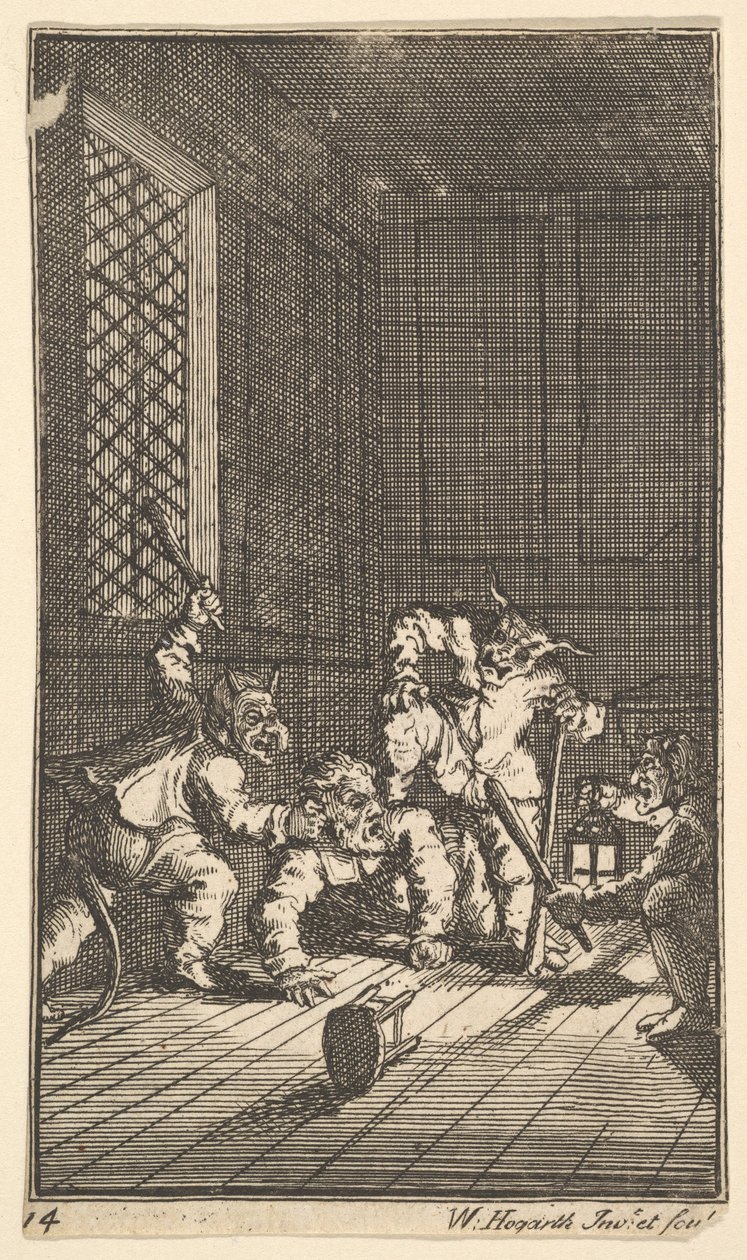 Hudibras katekisoi seitsemäntoista pientä kuvitusta Samuel Butlersille Hudibras, no. 14, 1721-26. tekijältä William Hogarth