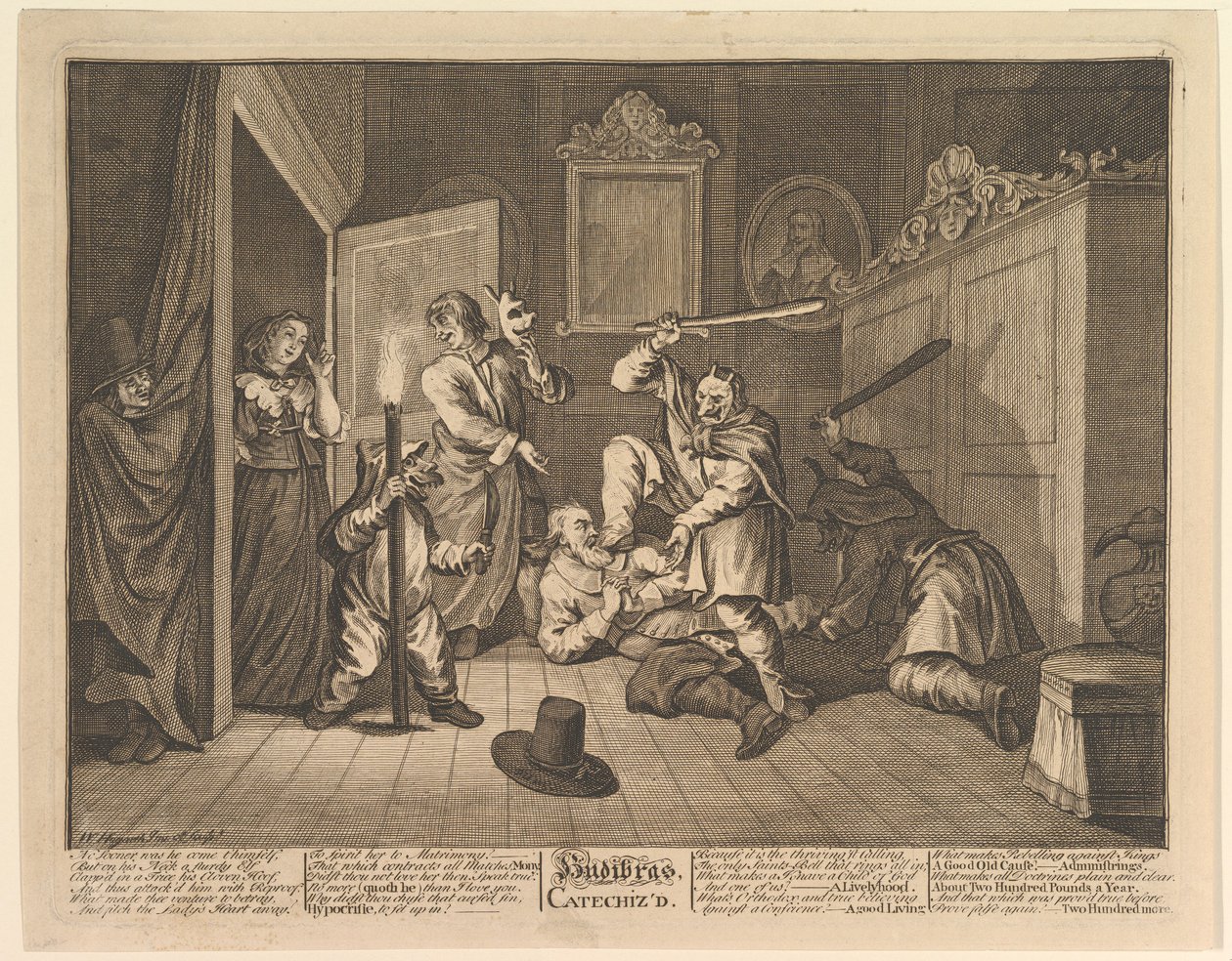Hudibras katekisoi kaksitoista suurta kuvitusta Samuel Butlers Hudibrasille, levy 9, 1725-68. tekijältä William Hogarth
