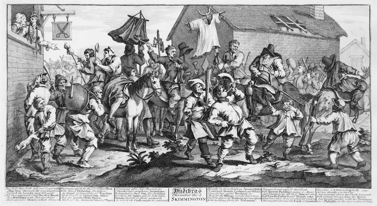 Hudibras kohtaa Skimingtonin, Samuel Butlerin teoksesta Hudibras, 1726 tekijältä William Hogarth