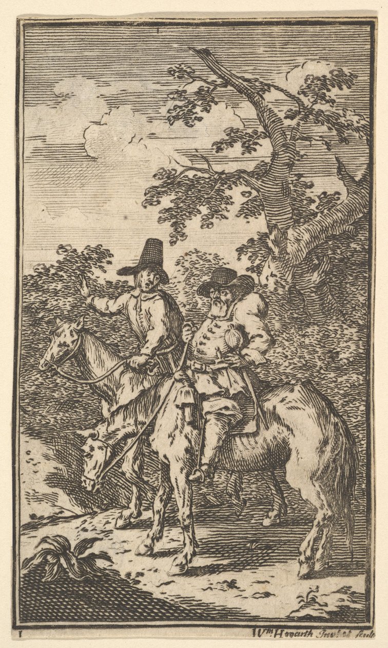 Hudibras Sallying Forth Seventeen Small Illustrations for Samuel Butlers Hudibras, no..., 1721-26. tekijältä William Hogarth