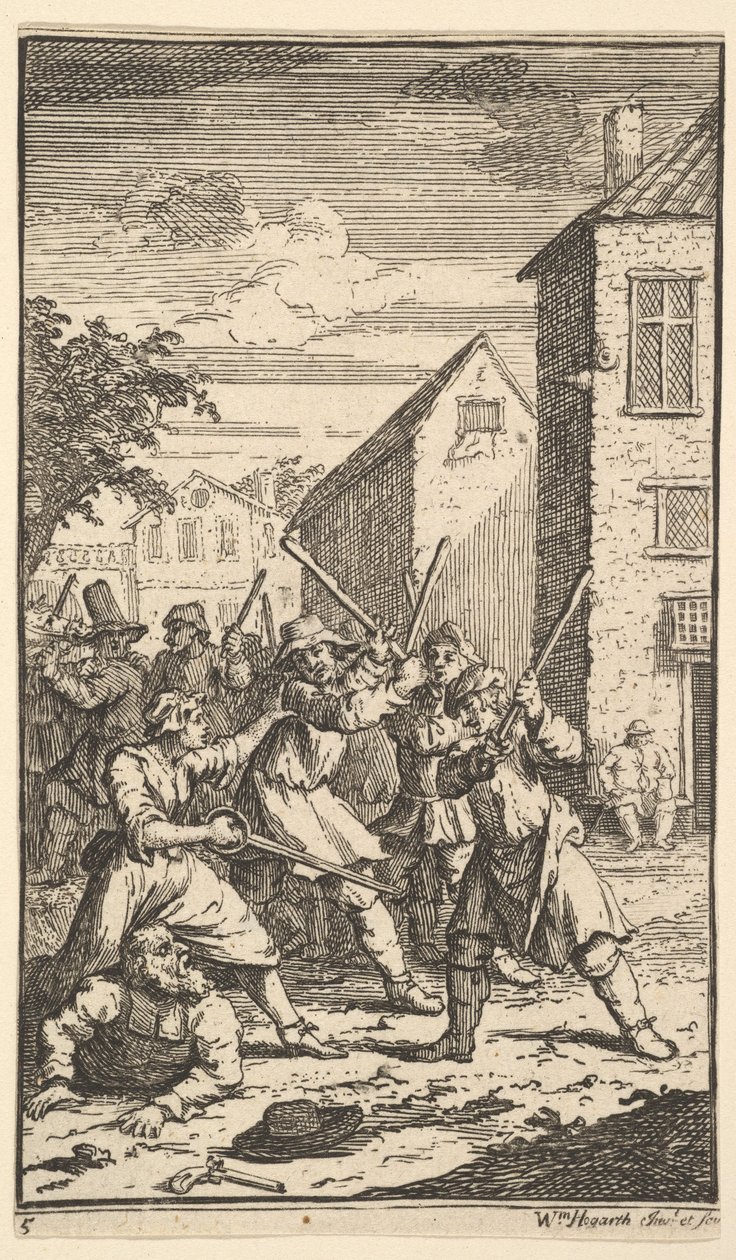 Hudibras voitti Trulla Seventeen Small Illustrations for Samuel Butlers Hudibr..., 1721-26. tekijältä William Hogarth