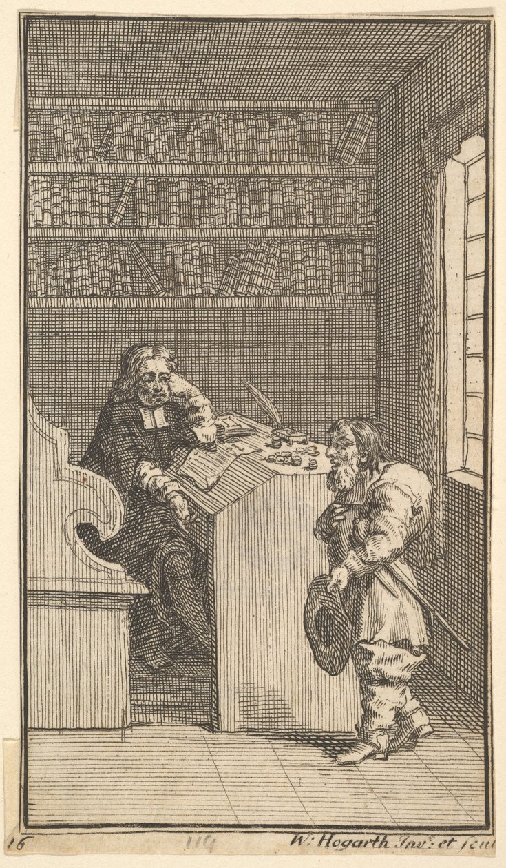 Hudibras ja lakimies Seitsemäntoista pientä kuvitusta Samuel Butlersille Hudibras, no..., 1721-26. tekijältä William Hogarth